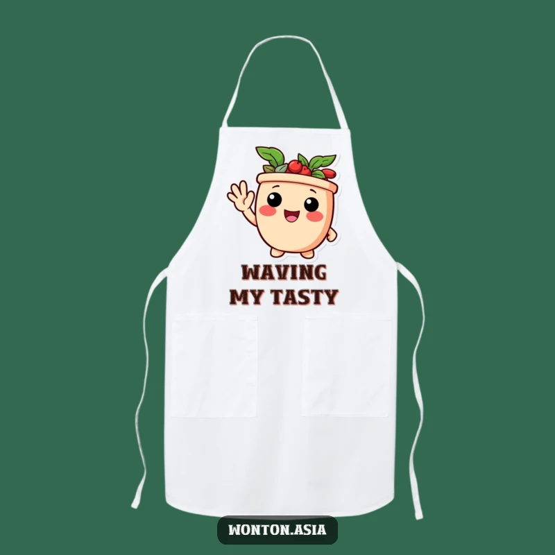 Funny Waving Potsticker Apron: Delighted Chef Character - Hilarious Funny Gift!