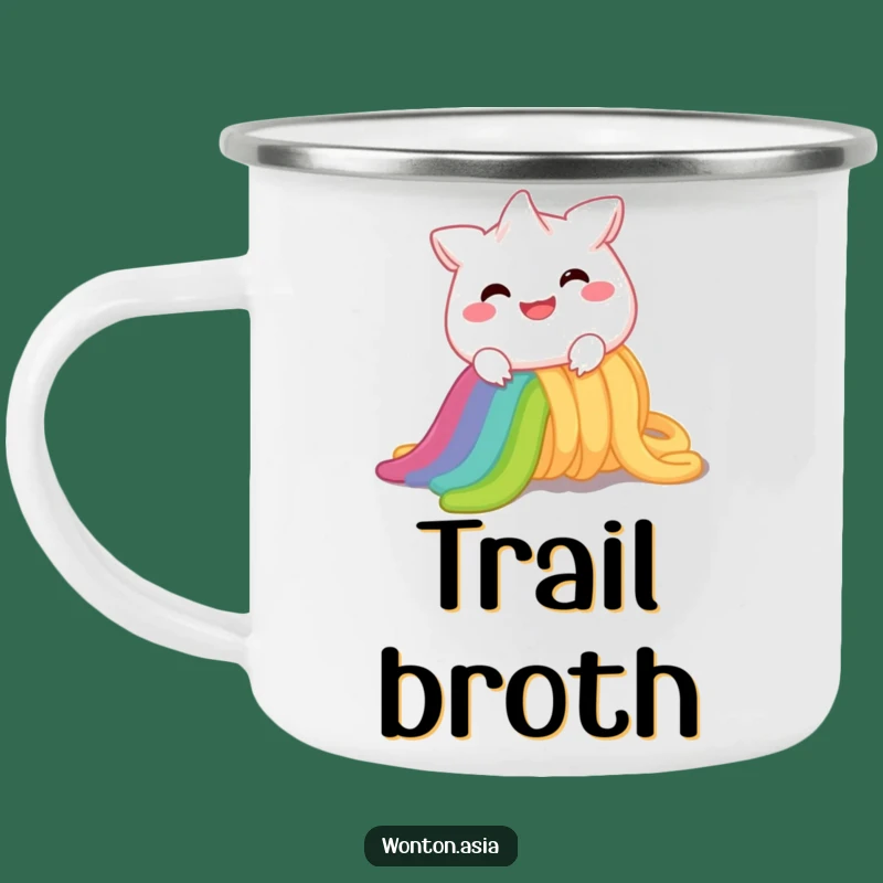 Funny Wonton Rainbow Noodle Camping Mug: Adventure Fuel, Hilarious Outdoor Gift!