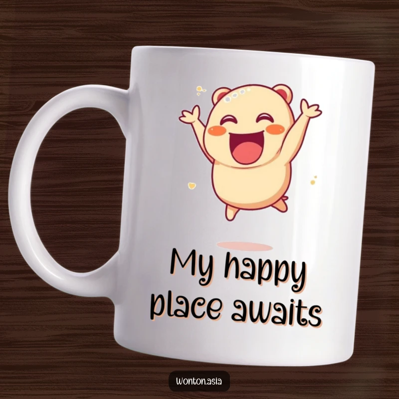Funny Char Siu Bao Mug with an excited, leaping dumpling character spreading pure joy and happiness.