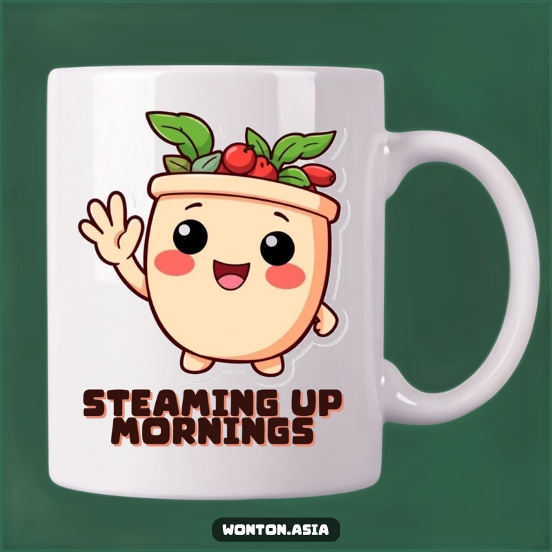 Funny Waving Potsticker Mug: Delighted Character Greeting - Perfect Funny Gift!