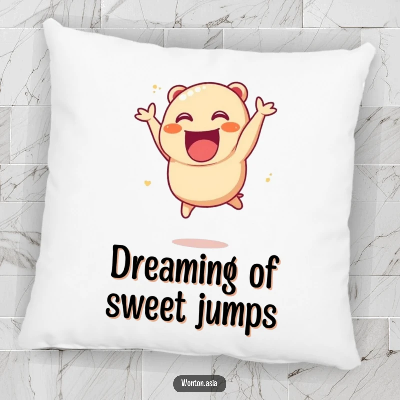 Funny Char Siu Bao Pillow featuring a soft, adorable, and excited leaping dumpling character for ultimate coziness.