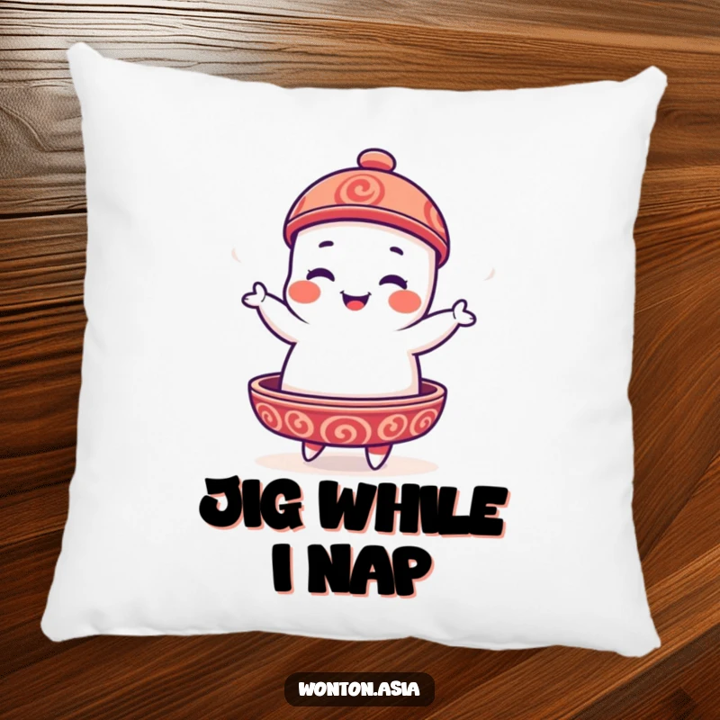 Funny Dim Sum Platter Pillow designed with a playful dim sum character doing a silly, joyful jig.