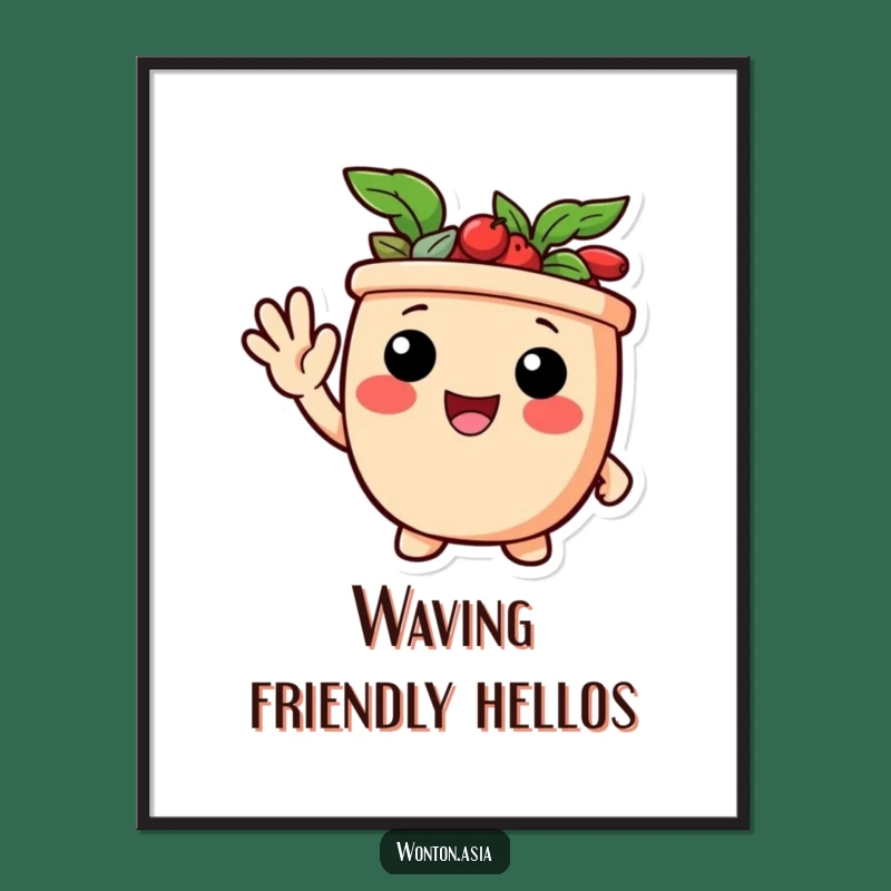 Funny Waving Potsticker Digital Print: Delighted Character Art - Instant Funny Gift!