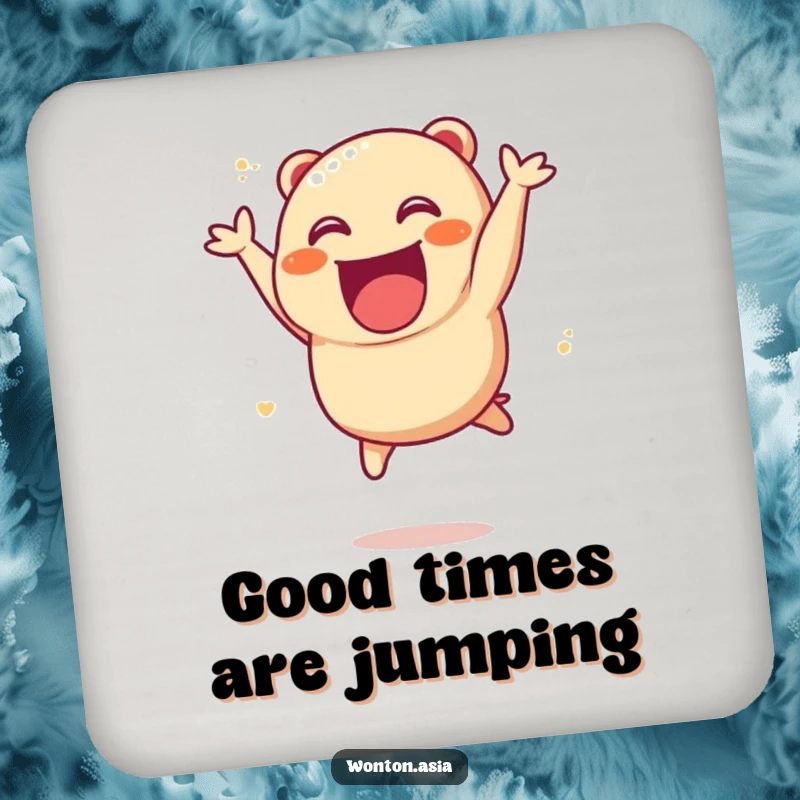Funny Char Siu Bao Coaster featuring an excited, leaping dumpling character, safeguarding surfaces with charm.