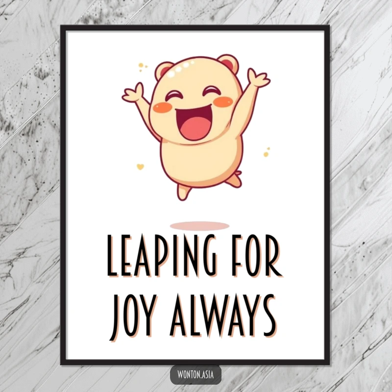 Funny Char Siu Bao Poster illustrating an ecstatic, leaping dumpling character, creating a joyful and energetic atmosphere.