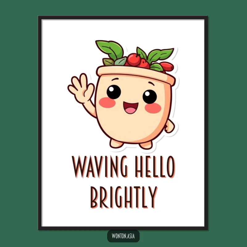Funny Waving Potsticker Poster: Delighted Character Art - Unique Funny Gift!