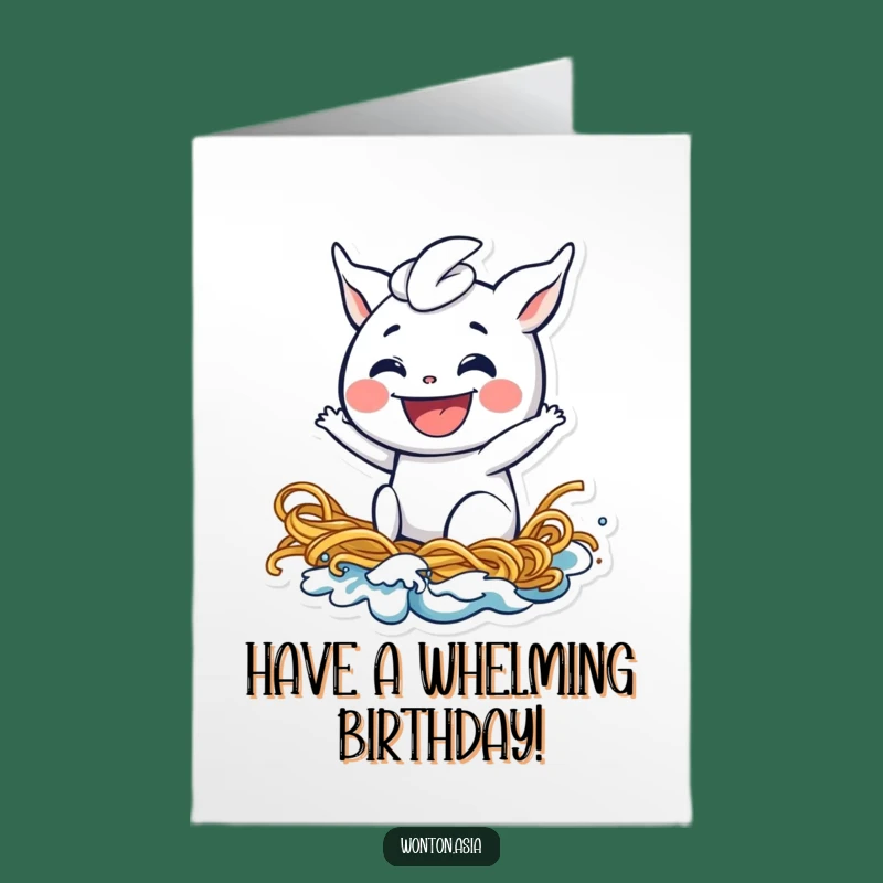 Free Printable Birthday Card: Wonton Riding Noodle Wave, Funny Downloadable Gift!