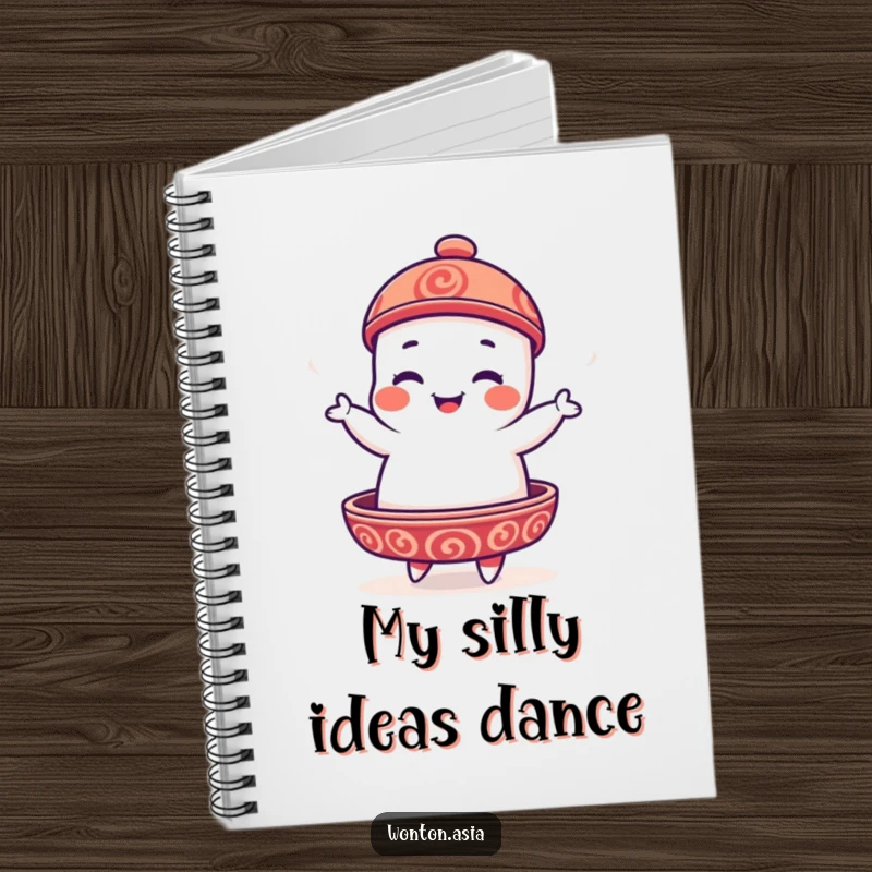 Funny Dim Sum Platter Notebook featuring a playful dim sum character doing a silly jig, perfect for notes.