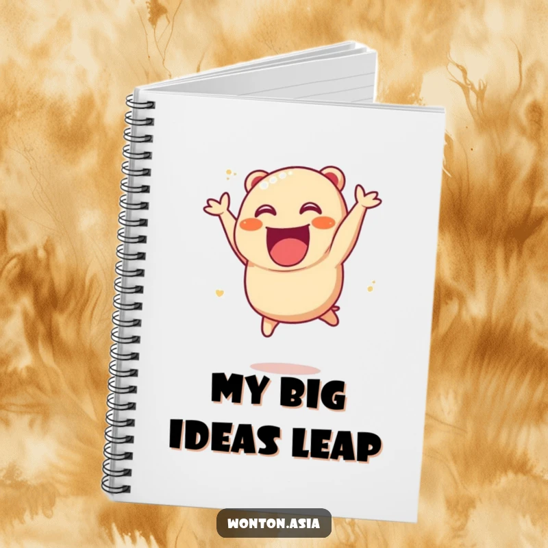 Funny Char Siu Bao Notebook with an excited, leaping dumpling character, perfect for jotting down bright ideas.