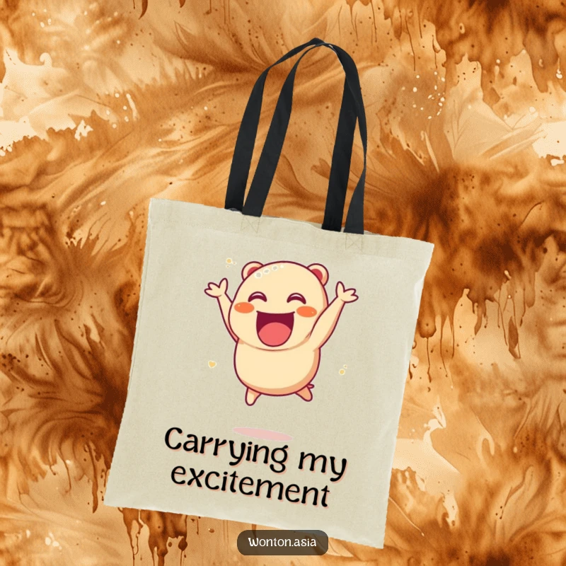 Funny Char Siu Bao Tote Bag showcasing an excited, leaping dumpling character ready to hold all your treasures.